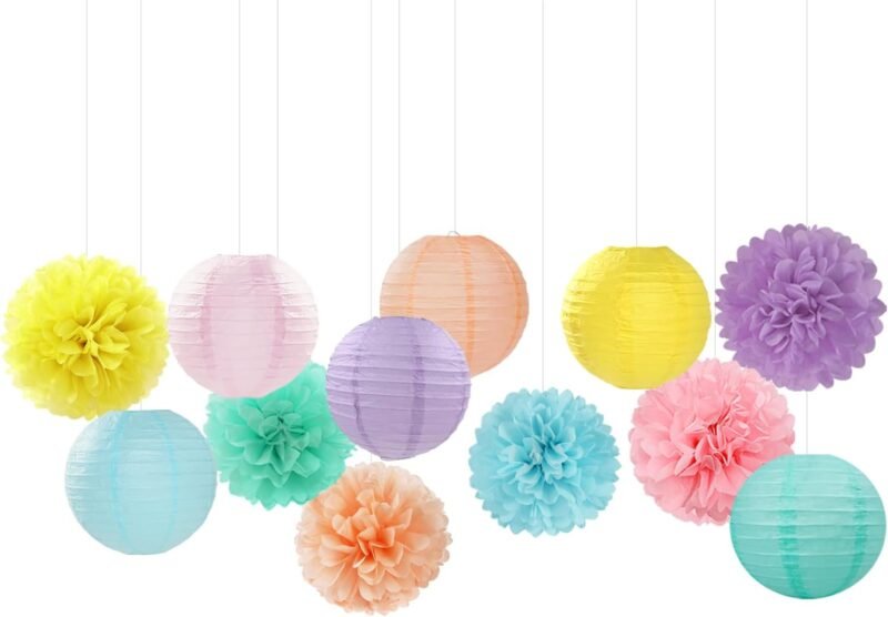Pastel Rainbow Colorful Party-Decorations Paper Flowers Lanterns - 15PCS Birthday Classroom Baby Shower Tissue Pom Poms Streamers, Macaron Carnival Theme Hanging Supplies Decor Hugfond - Image 7