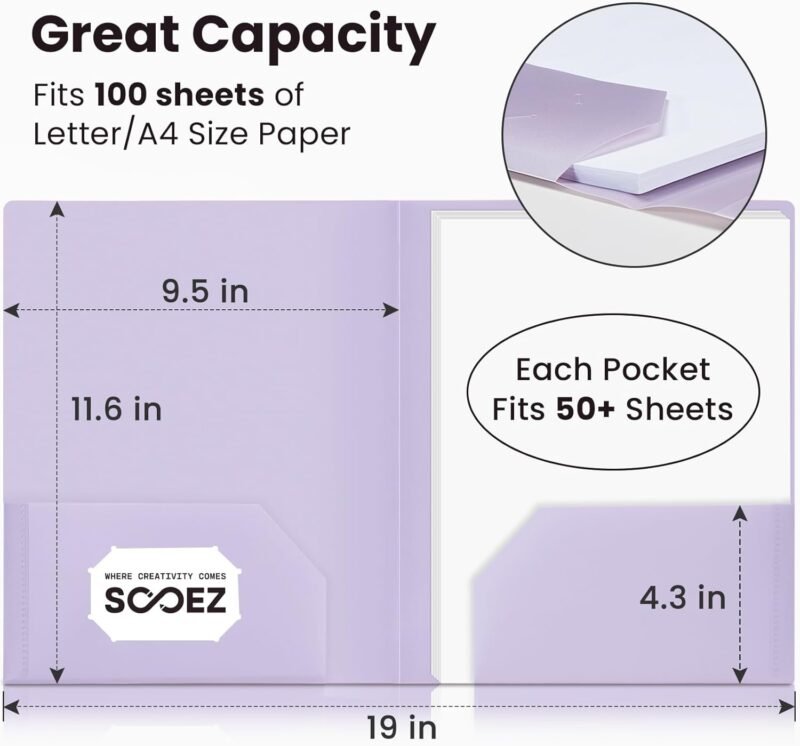 Sooez 6Pack Folders with Pockets, Pastel Colors, Heavy Duty Pocket Folders, Plastic Folders with Pockets, 2 Pocket Folders Bulk, Aesthetic File Folders, Back to School Office Filing Supplies - Image 4