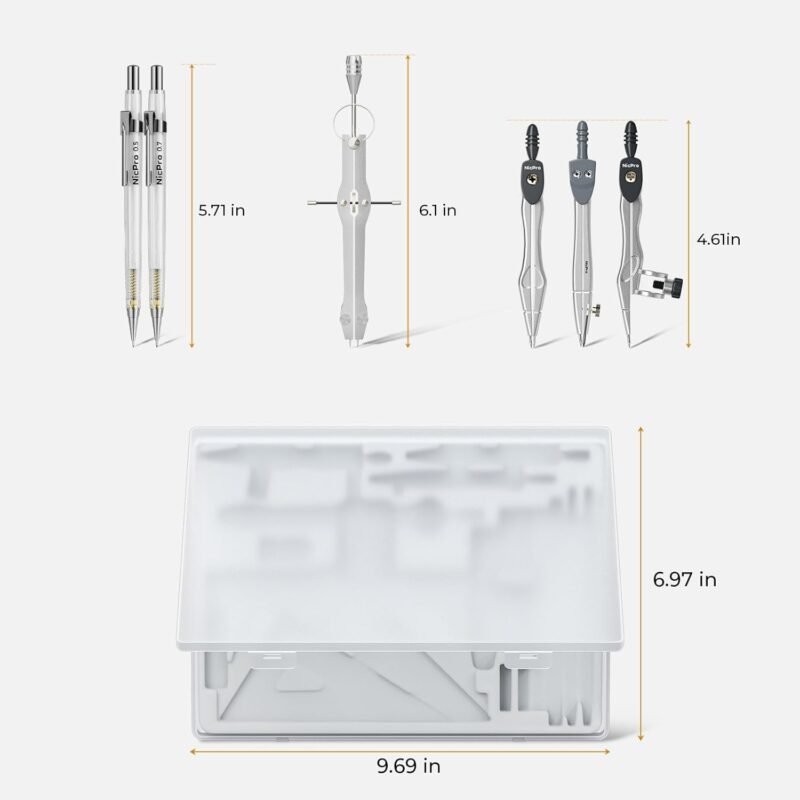 Nicpro 22 PCS Compass Geometry Tools with Case, Drafting Tools Geometry Set with Swing Arm Protractor, Rulers, Metal Compass, Divider, Square Set, Pencil, Drawing Supplies for Kids Student School Math - Image 8