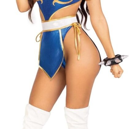 Leg Avenue Women’s 4 PC Street Fighter Battle Chun Li Costume with Bun Covers