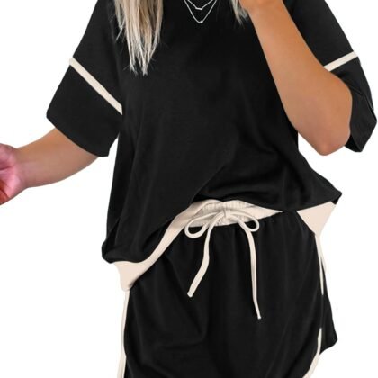 EVALESS Women's 2 Piece Sets Summer Casual Short Sleeve Tops Matching Drawstring Mini Skirt Going Out Lounge Outfits