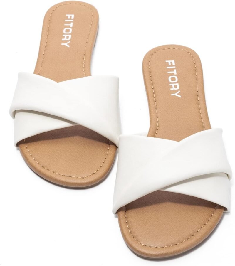 FITORY Women's Flat Sandals Fashion Slides With Soft Leather Slippers for Summer Size 6-11 - Image 2