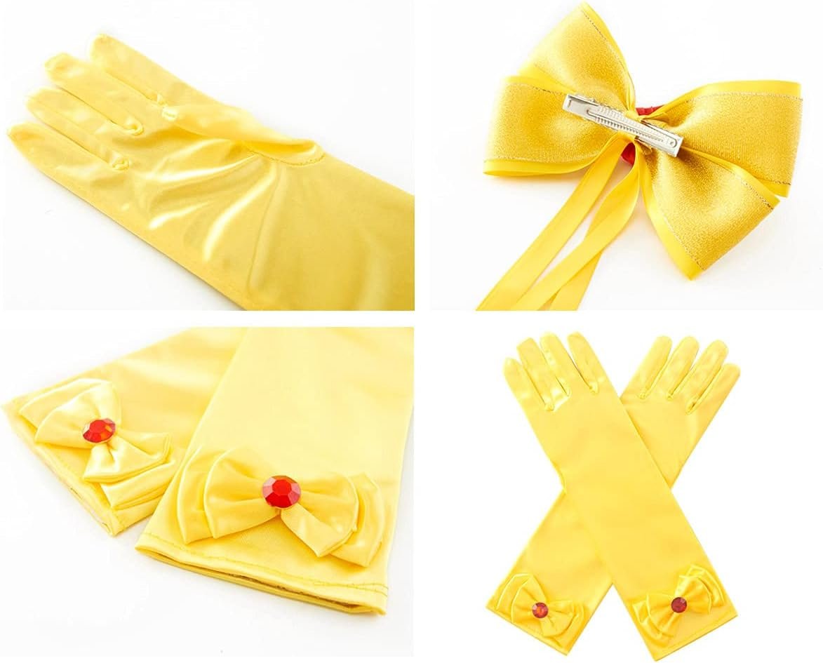 JiaDuo Girls Princess Costume Accessories Halloween Dress Up Hair Bow Glove Rose Flower Set - Image 5