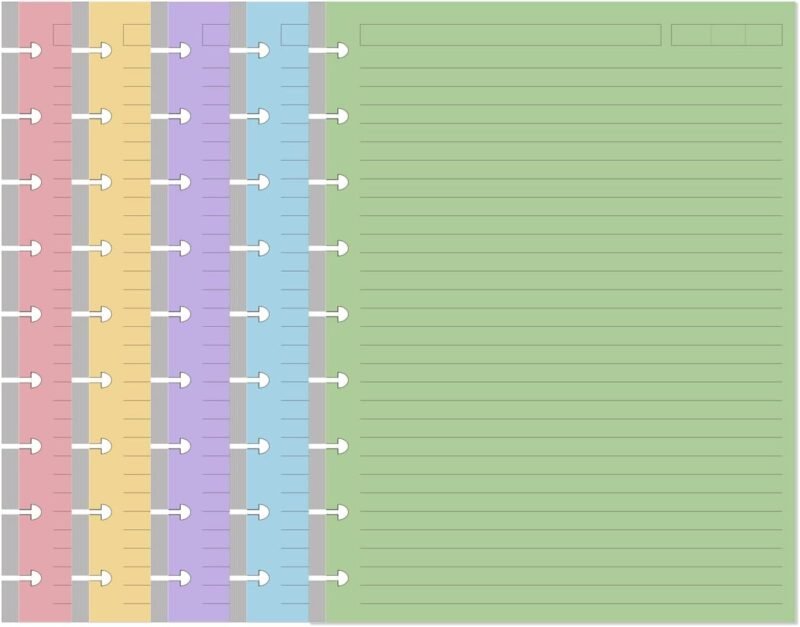 9-Disc Discbound 5 Colorful Line Paper Pre-punched Happy Planners Inserts, 100Sheets/200Pages Classic Size Line Loose-Leaf Paper, Per Color 20 Sheets, 7" x 9.25"