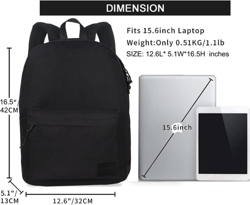 SUPACOOL Casual Laptop Backpack for Men and Women, School Backpack for Boys and Girls, College Bookbag, USB Charging Port, Lightweight Back Pack(Black) - Image 2