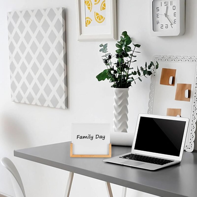 TORASO Glass Dry Erase Board - Desktop Memo Whiteboard, Wooden Base, Mini Tabletop Display (Rustic Base) - Image 3