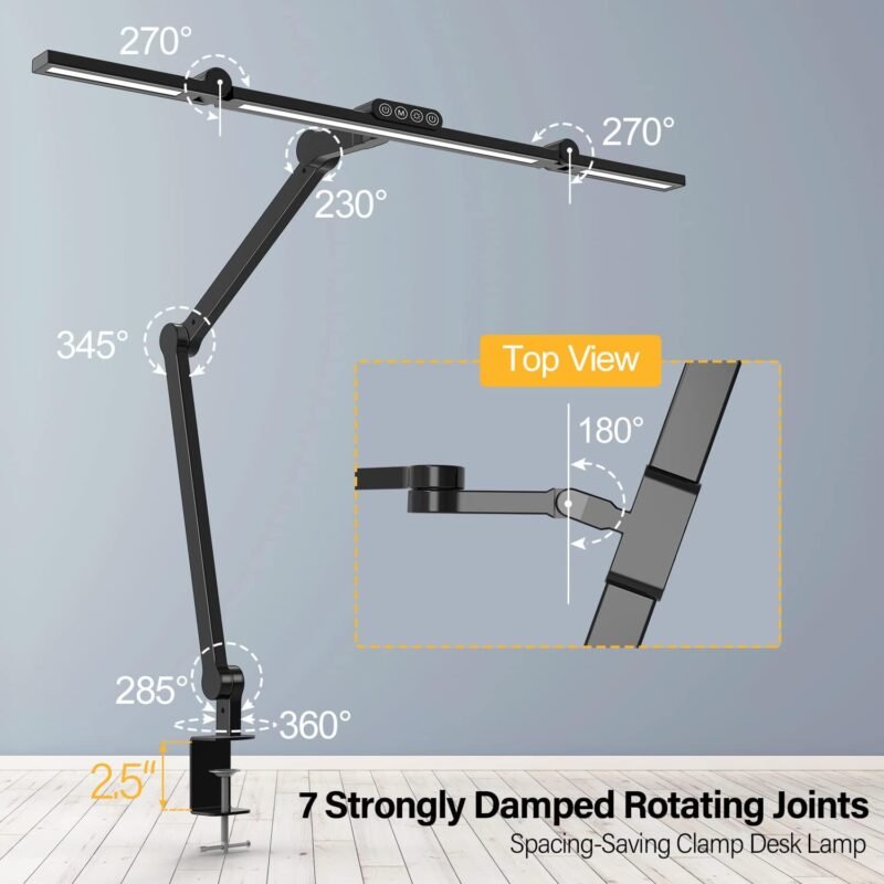 Micomlan Led Desk Lamp with Clamp, Architect Desk Lamp for Home Office with Atmosphere Lighting, 24W Ultra Bright Auto Dimming Computer Light Stepless Dimming and Tempering LED Table Light - Image 3