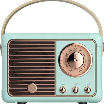 Dosmix Retro Bluetooth Speaker, Vintage Decor, Small Wireless Bluetooth Speaker, Cute Old Fashion Style for Kitchen Desk Bedroom Office Party Outdoor Kawaii for Android/iOS Devices (Blue)