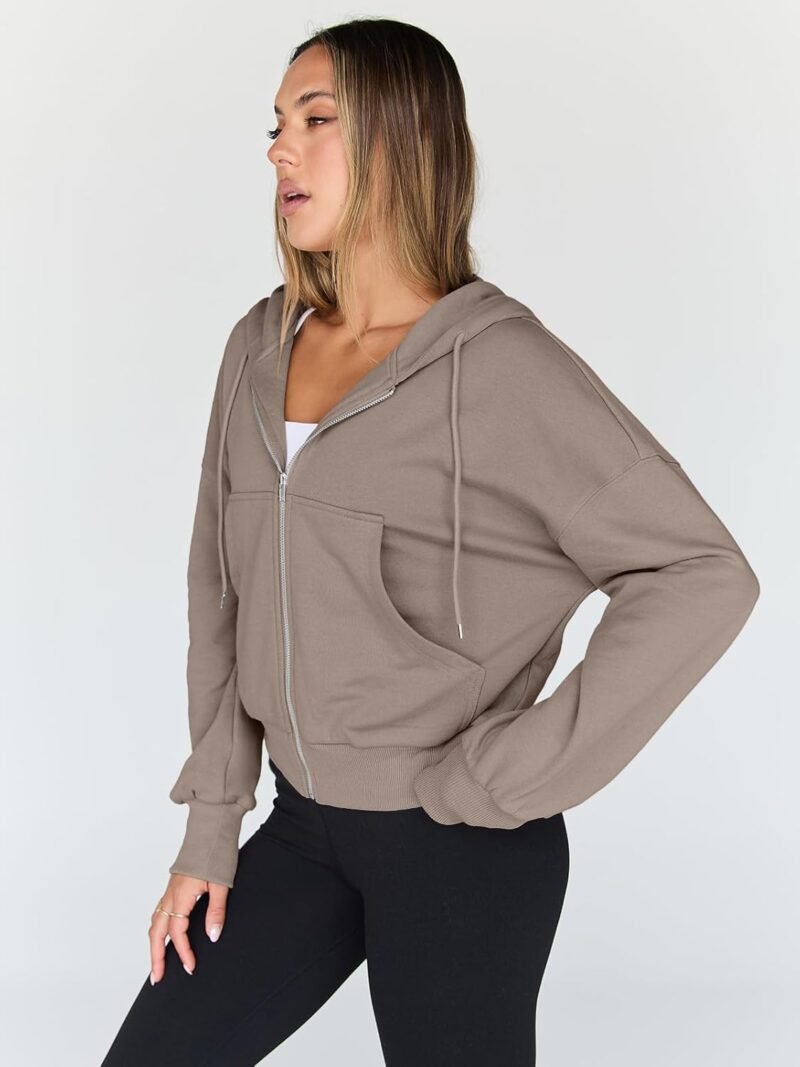 Trendy Queen Hoodies for Women Full Zip Up Cropped Sweatshirts Jackets Casual Comfy Gym Tops Fall Outfits Winter Clothes 2025 - Image 3