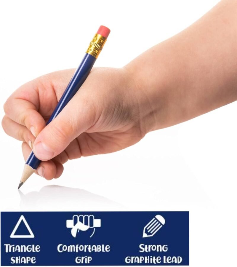 Triangular Golf Pencils With Erasers for Kids (72 Pack) - Pre-Sharpened Short for Kindergarten, Primary School, Toddlers, or Preschool Learning, Small With Sharpeners (Navy Blue) - Image 2