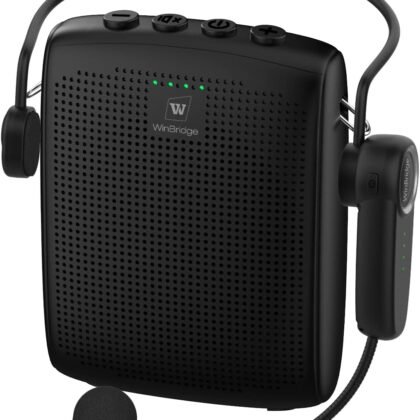 WinBridge Wireless Voice Amplifier for Teachers with Bluetooth Headset Microphone and Waistand, Bluetooth Voice Amplifier, Portable Meagaphone Speaker Mic, Back to Shool Supplies, 15W|1500mAh WB002