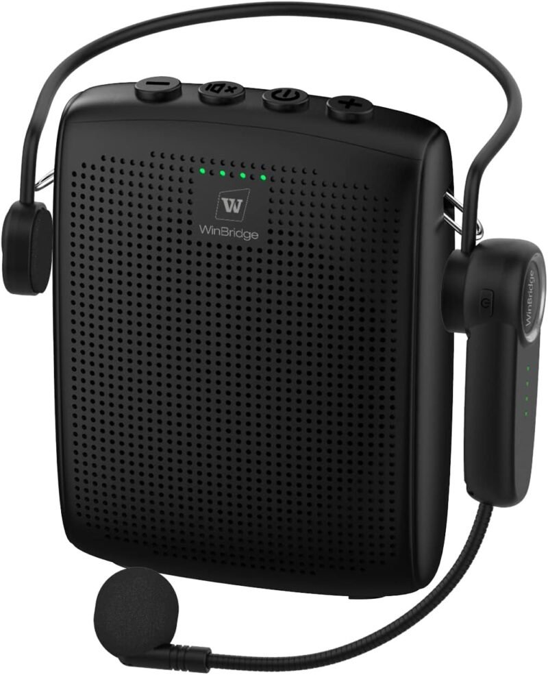 WinBridge Wireless Voice Amplifier for Teachers with Bluetooth Headset Microphone and Waistand, Bluetooth Voice Amplifier, Portable Meagaphone Speaker Mic, Back to Shool Supplies, 15W|1500mAh WB002