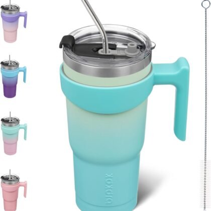 BJPKPK Tumbler With Handle 20 oz Stainless Steel Tumbler With Lid And Straw Insulated Coffee Cups,Mint