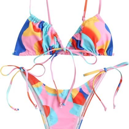 ZAFUL Womens High Cut Thong Bikini Set Swimsuits Cami String Sexy Bathing Suit