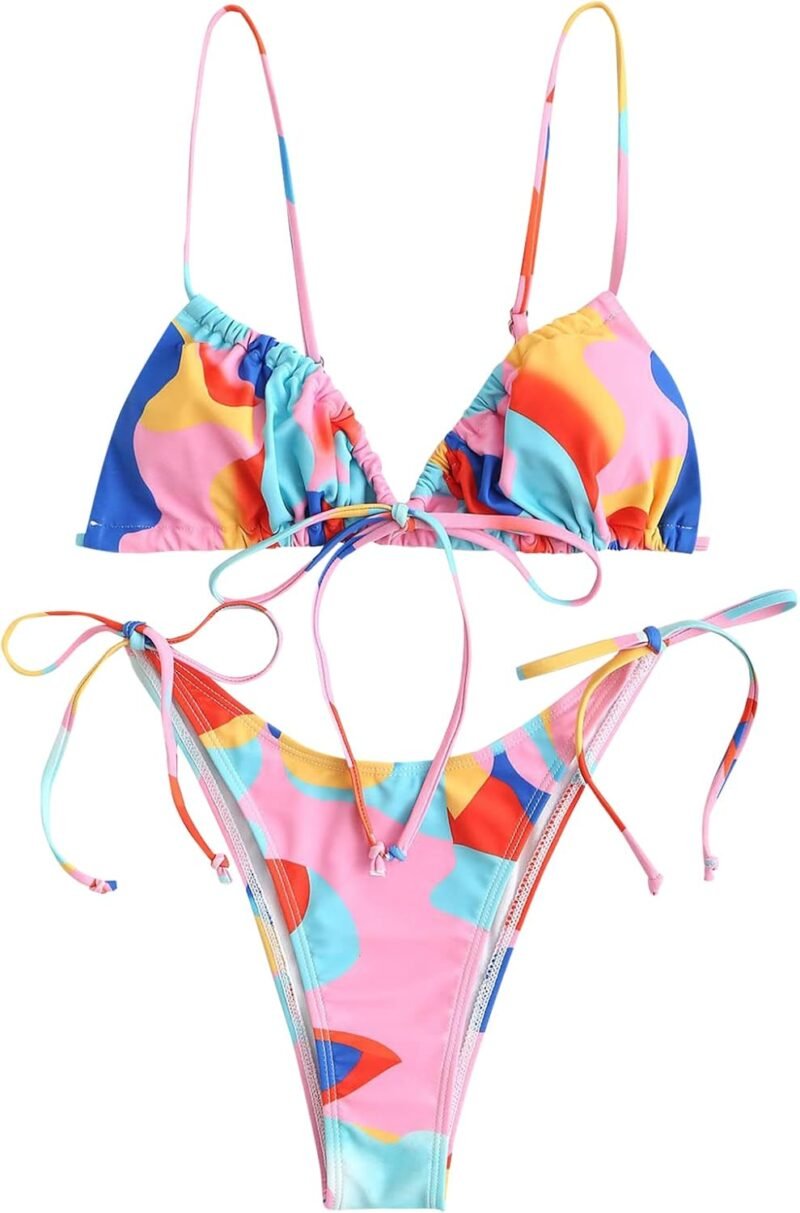 ZAFUL Womens High Cut Thong Bikini Set Swimsuits Cami String Sexy Bathing Suit