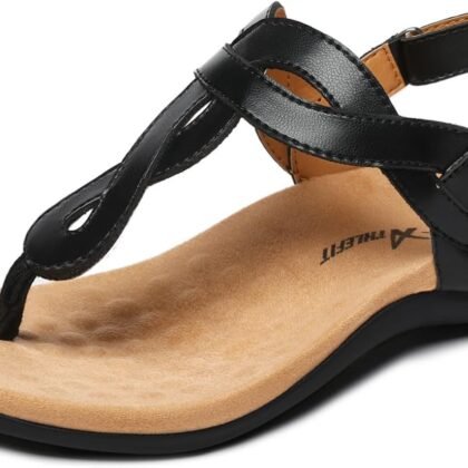 Athlefit Women's Orthopedic Arch Support Sandals Comfortable Thong T-Strap Orthotic Casual Flat Sandals