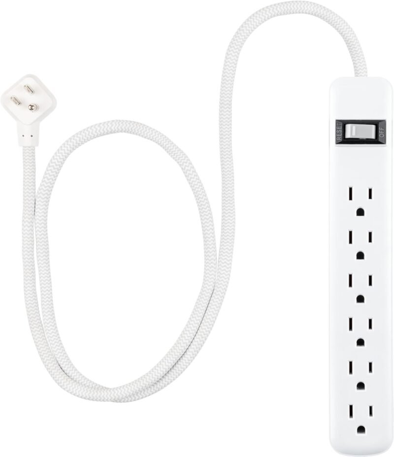 GE 6-Outlet & 2-Outlet Surge Protector Combo Pack with 2 USB-C Ports, 245 Joules, 2ft Braided Cords, Flat Plugs, ETL Certified, White, 86076 - Image 2