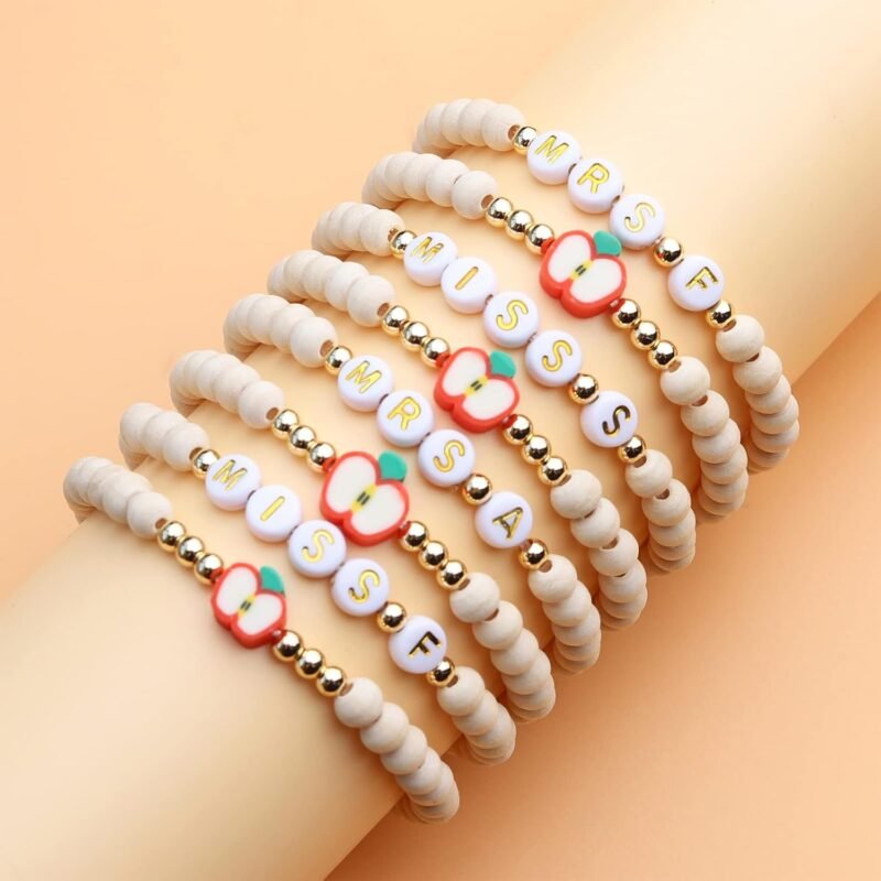 Personalized Teacher Bracelet for Women, 2 Pcs Initial Mrs Miss Ms Teacher Appreciation Gifts With Card From Student Friends, Thank You TEACH Gift for Women - Image 5