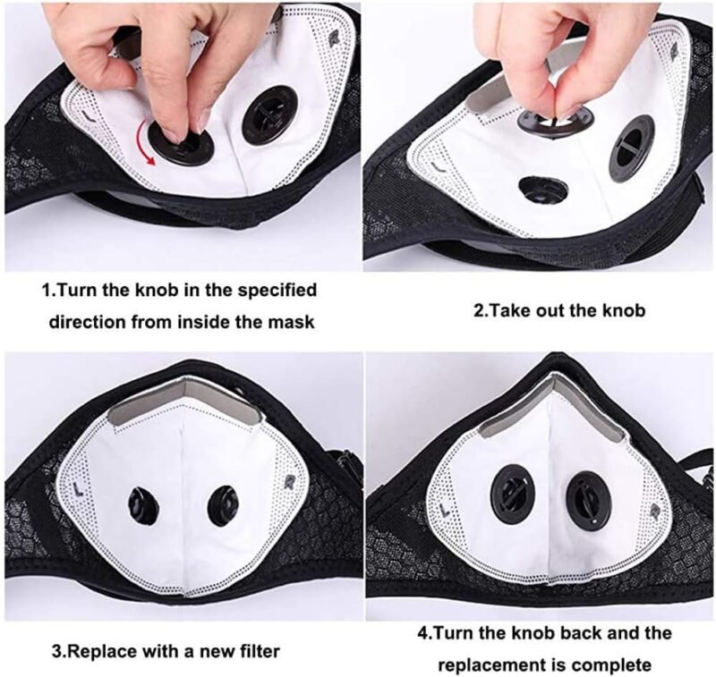 NBDIB 4 Pack Adjustable Reusable Face Protection with 8 Carbon Filters and 8 Valves for Cycling Sport Black - Image 2