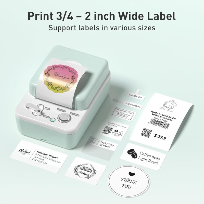 SUPVAN T50M Plus Bluetooth Label Maker Machine with Tape, High Printing Clarity, Versatile App with 40+ Fonts and 450+ Icons, Inkless Labeler for Business, Home, Office Organization, Green - Image 2