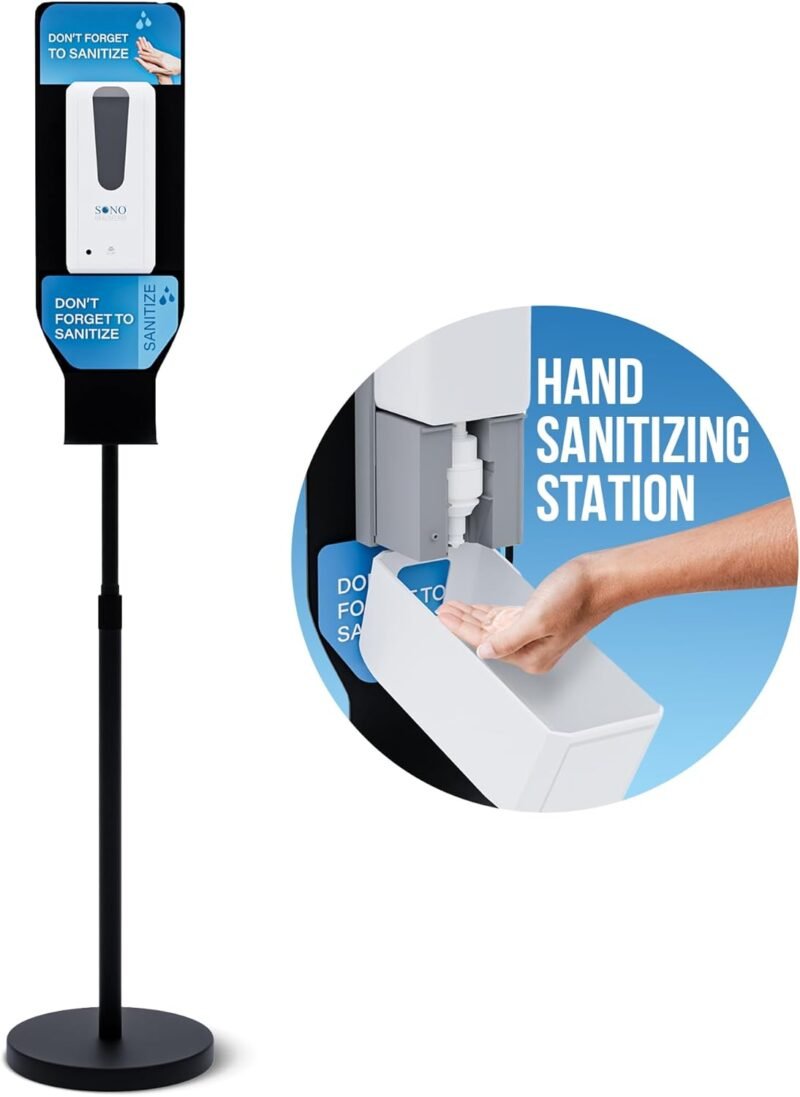 Automatic Hand Sanitizer Dispenser with Stand - Touchless Sanitizer Station for High-Traffic Areas, Malls, Schools, & Offices, Refillable
