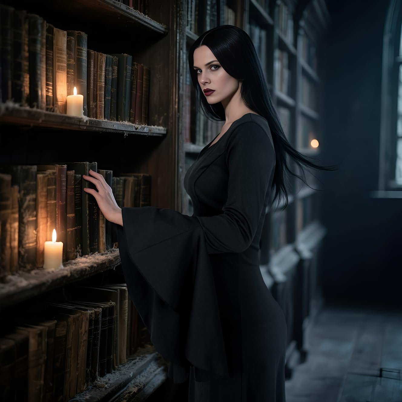 UQJE Women's Morticia Addams Dress Costumes Gothic Maxi Dress Halloween Cosplay Vintage Black Long Dress - Image 4