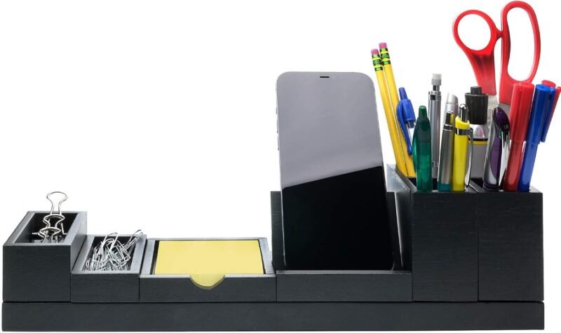 Excello Global Products Magnetic Desk Organizer | 6 Removable Compartments for Pens, Pencils, Post-Its, Paperclips, Cell Phone and Office Supplies (Black)