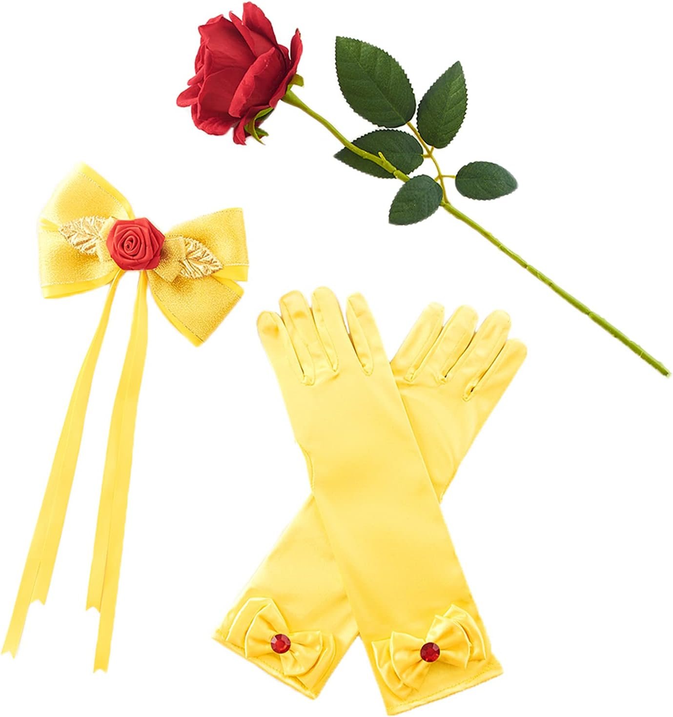 JiaDuo Girls Princess Costume Accessories Halloween Dress Up Hair Bow Glove Rose Flower Set - Image 2