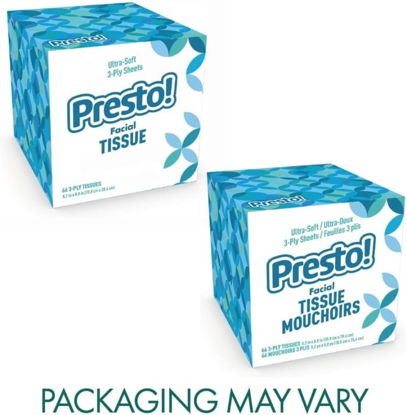 Amazon Brand - Presto! Ultra-Soft 3-Ply Premium Facial Tissues, 264 Count (4 Packs of 66), (Packaging May Vary) - Image 2