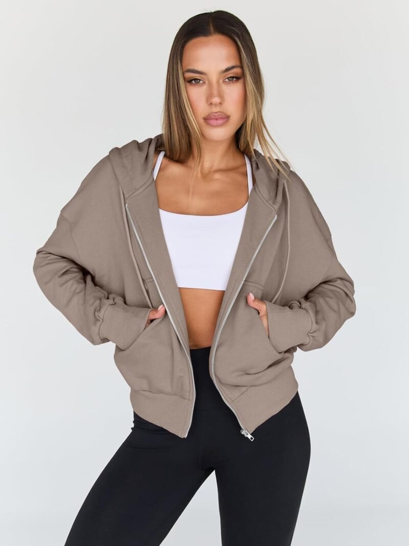 Trendy Queen Hoodies for Women Full Zip Up Cropped Sweatshirts Jackets Casual Comfy Gym Tops Fall Outfits Winter Clothes 2025 - Image 2