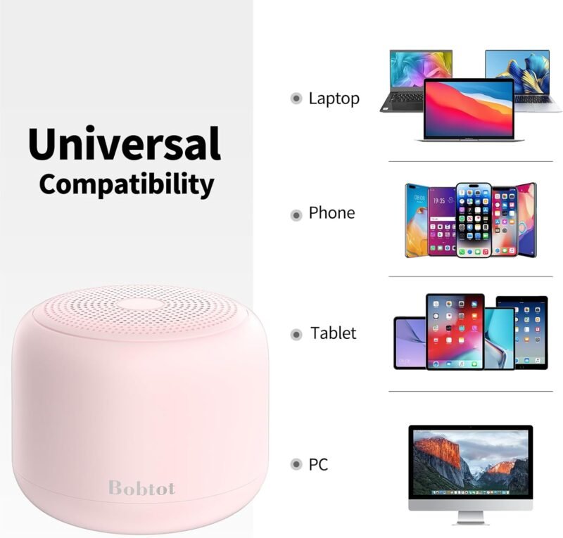 Bobtot Portable Bluetooth Speakers with Strap Easy to Carry, Wireless IPX5 Waterproof Mini Speaker with Loud Stereo Sound, 20 Hours Playtime, Rechargeable Battery, Built-in Microphone, Pink - Image 7