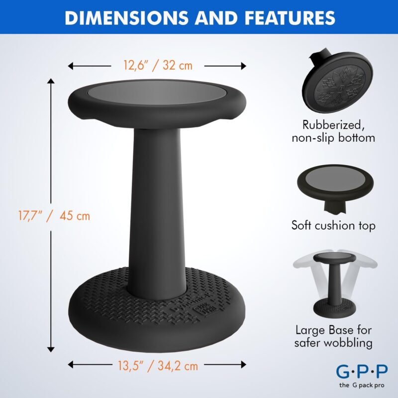 Gpack-pro Kids Wobble Stool 2-Pack – Improves Focus Attention – Non-Slip Base - Wiggle Chair Active Flexible Seating for Preschool Kindergarten Elementary School 17.7-Inch High (Black) - Image 2