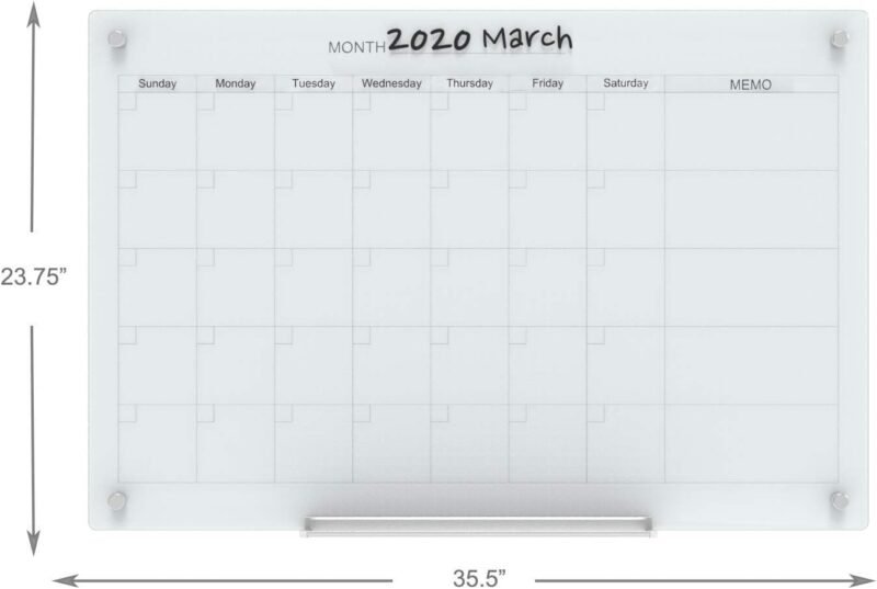 Audio-Visual Direct Magnetic Glass Dry Erase Board Set (3' x 2', Calendar White) for Wall - Monthly Planner - Image 8