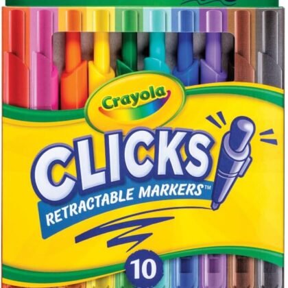 Crayola Clicks Retractable Tip Marker Set for Kids (10ct), Markers For School, Long Lasting Coloring Book Supplies, No Dry, Back to School Essentials, 6+