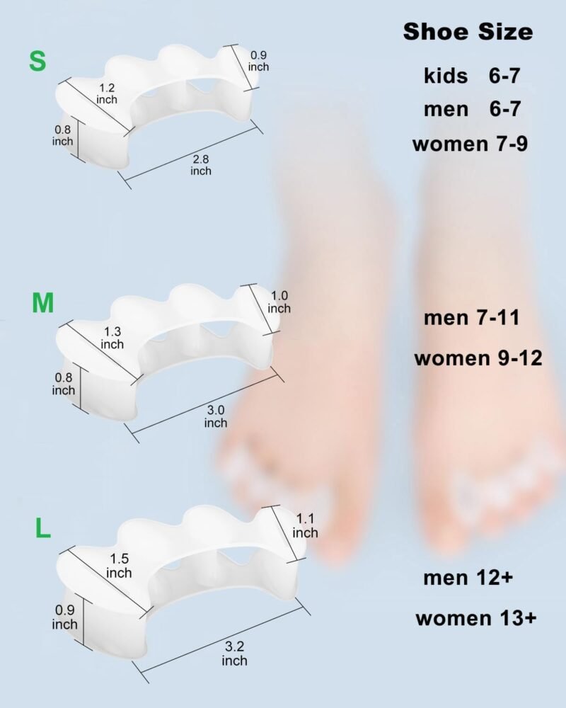 2Pairs Toe Separators Toe Spacers for Women Men to Correct Bunion, Relieve Feet Pain, Foot Alignment, Toe Straighteners for Hammertoes, Plantar Fasciitis (M, Women Shoe Size 9-12.5, Men: 7-11) - Image 2