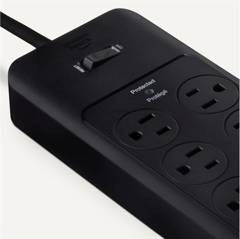 Amazon Basics Surge Protector Power Strip, 12-Outlet, 4000 Joules, 8ft Extension Cord, Rectangle, for Home, Office, Gaming Room, Black - Image 3
