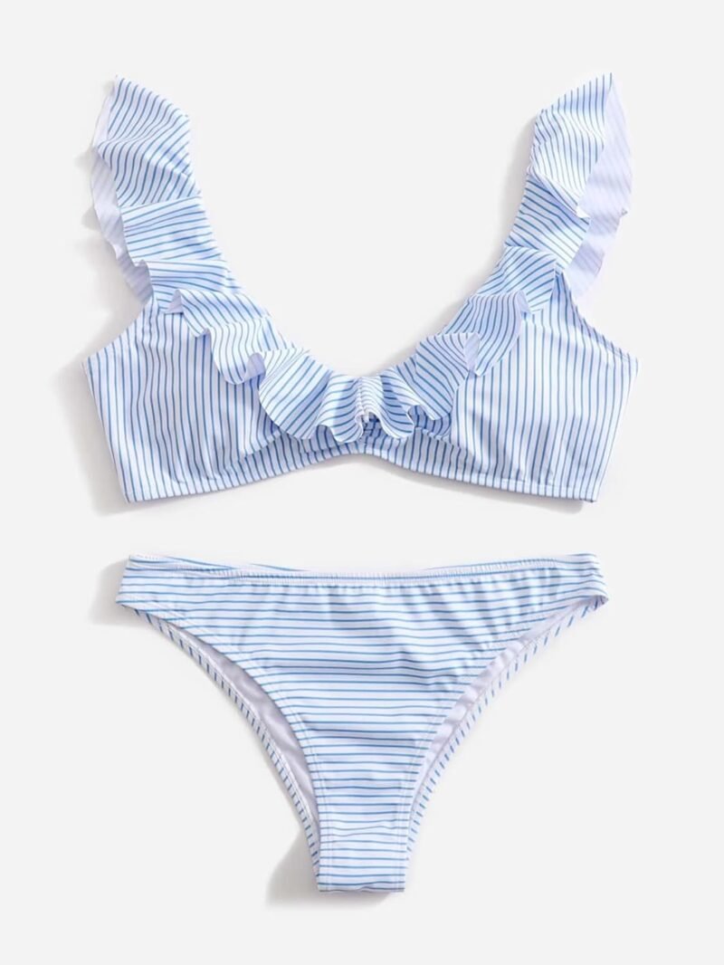 ZAFUL Ruffle Bikinis for Women Scoop Neck Swimsuits Lace Up Bikini Sets Padded Swimwear High Cut 2 Piece Bathing Suits - Image 5