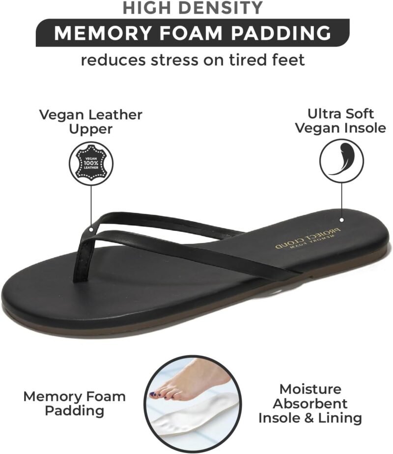 Project Cloud Flip Flops for Women - Memory Foam Flats Summer Sandals for Women 2025 - Vegan Leather Lightweight Womens Sandals Summer Beach Essentials Slides - Image 2