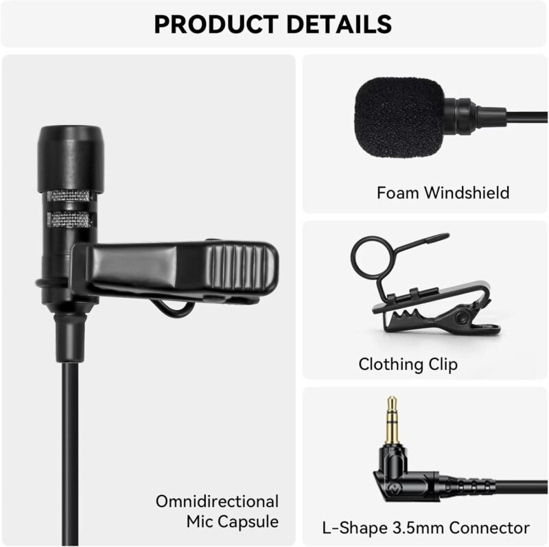 Hollyland External Clip On Lavalier Microphone with 3.5mm Audio Jack, Compatible with Lark Max Microphone System-Black, (1 Pack) - Image 2