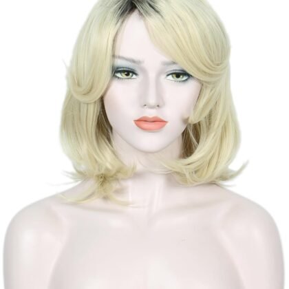 Linfairy Short Halloween Costume Cosplay Wig for Women (Blonde Ombre)
