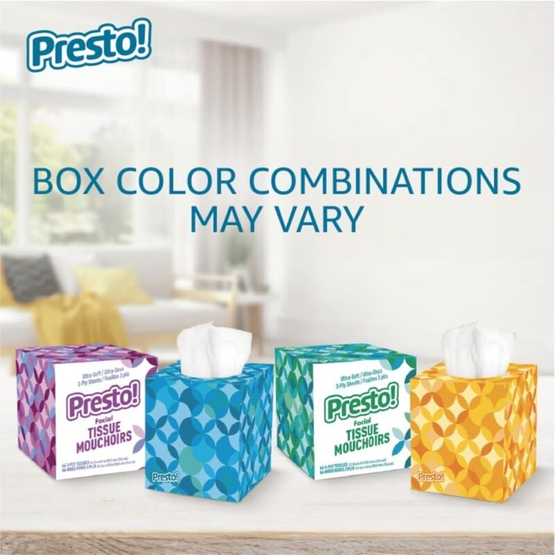 Amazon Brand - Presto! Ultra-Soft 3-Ply Premium Facial Tissues, 264 Count (4 Packs of 66), (Packaging May Vary) - Image 7