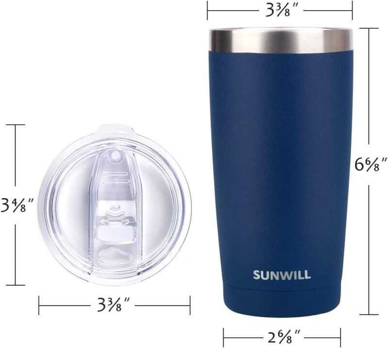 SUNWILL Travel Coffee Tumbler 20 oz, Insulated Mug with Lid, Stainless Steel Cup for Outdoor, Powder Coated Navy - Image 3