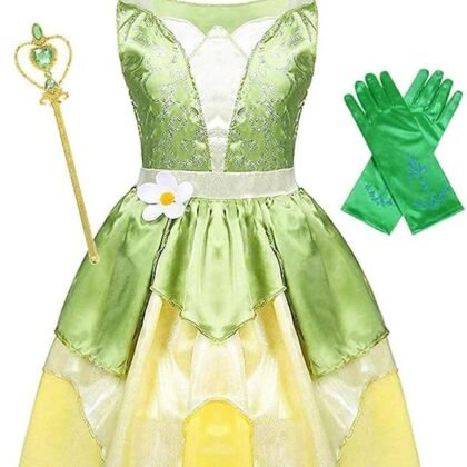 WonderBabe Little Girls Green Frog Princess Dress Kids Christmas Birthday Party Cosplay Outfits Gift with Accessories
