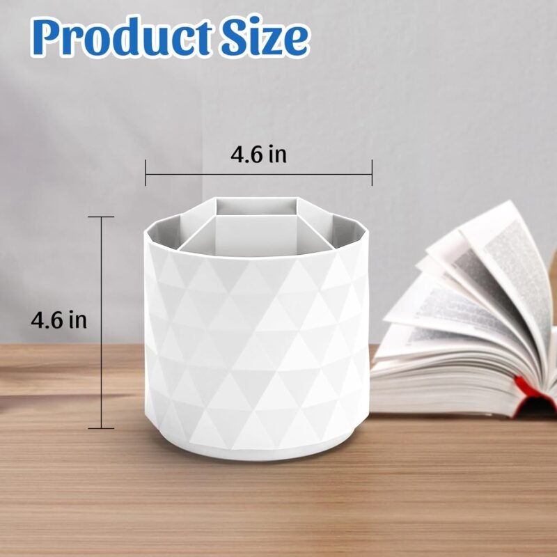 Desk Organizer,Sparkling Diamond-like Pen Holder for Desk 360°Rotating Office Accessories,Pencil Cup with 5 Compartments Storage Box Caddy for Office,School,Home,Art Supply(White) - Image 5