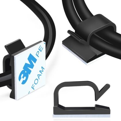 XHF 120 PCS Adhesive Cable Wire Clips Black, Outdoor Cable Management Wire Organizer Cord Holder for Under Desk, Car, Wall, TV PC Ethernet Cable