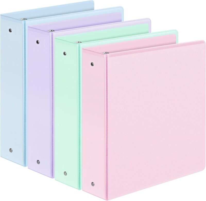 4 Pack Extra Durable 3 Ring Binders 2 Inch, Sooez 2” Three Ring Binder, Eco-Friendly & PVC Free, Customizable Clear View Cover for Letter Size 8.5 x 11'' Paper, Pastel School Office Supplies for Girl