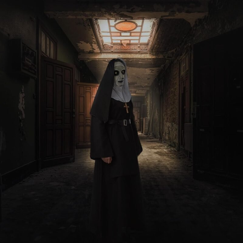 Nun Costume for Women, Nun Dress with Scary Nun Mask, Various Size Adult Halloween Nun Outfit Cosplay - Image 3