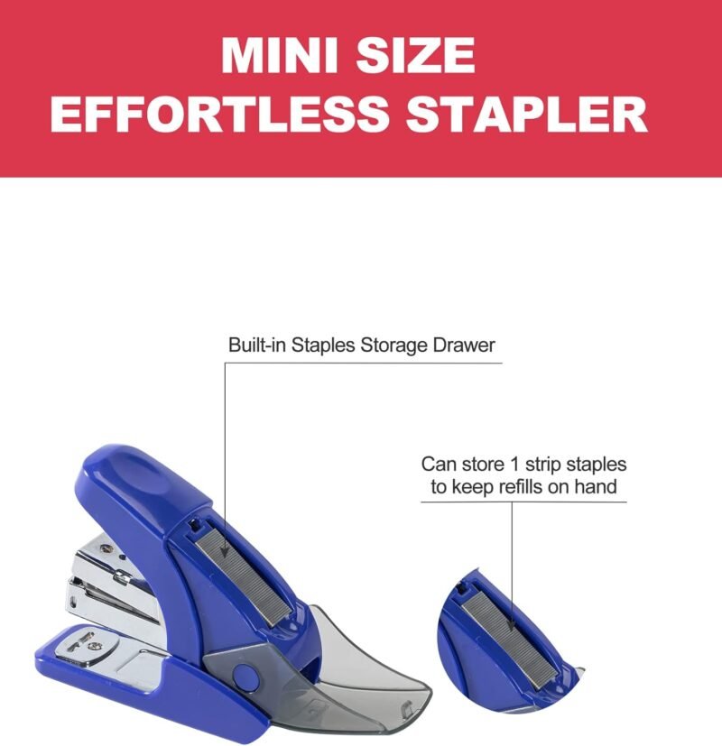 PAPERPAL Effortless Mini Stapler Set, 20 Sheet Capacity, Integrated Remover & Staple Storage, Holds 1/4" Staples, Includes 1000 Staples, Lightweight, Office, School & Daily Use, Dark Blue - Image 3
