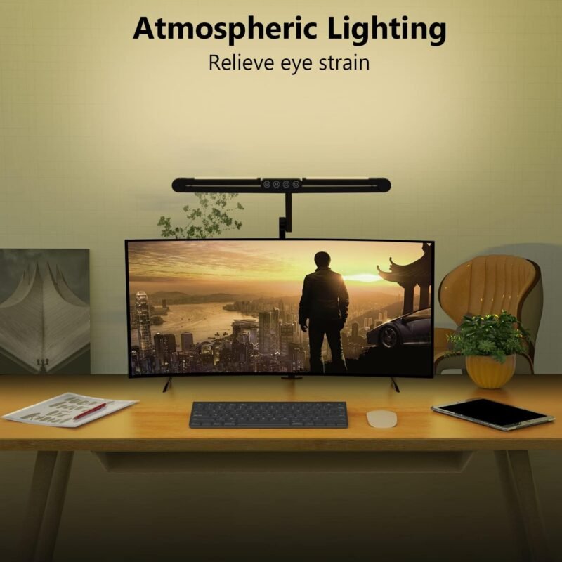 Micomlan Led Desk Lamp with Clamp, Architect Desk Lamp for Home Office with Atmosphere Lighting, 24W Ultra Bright Auto Dimming Computer Light Stepless Dimming and Tempering LED Table Light - Image 4