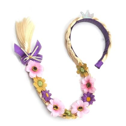 Princess Dress up Wigs, Princess Rapunzel Long Braided Wig Headbands with Tiara Flowers Adorn for Girls Costume Accessories, 29 Inch